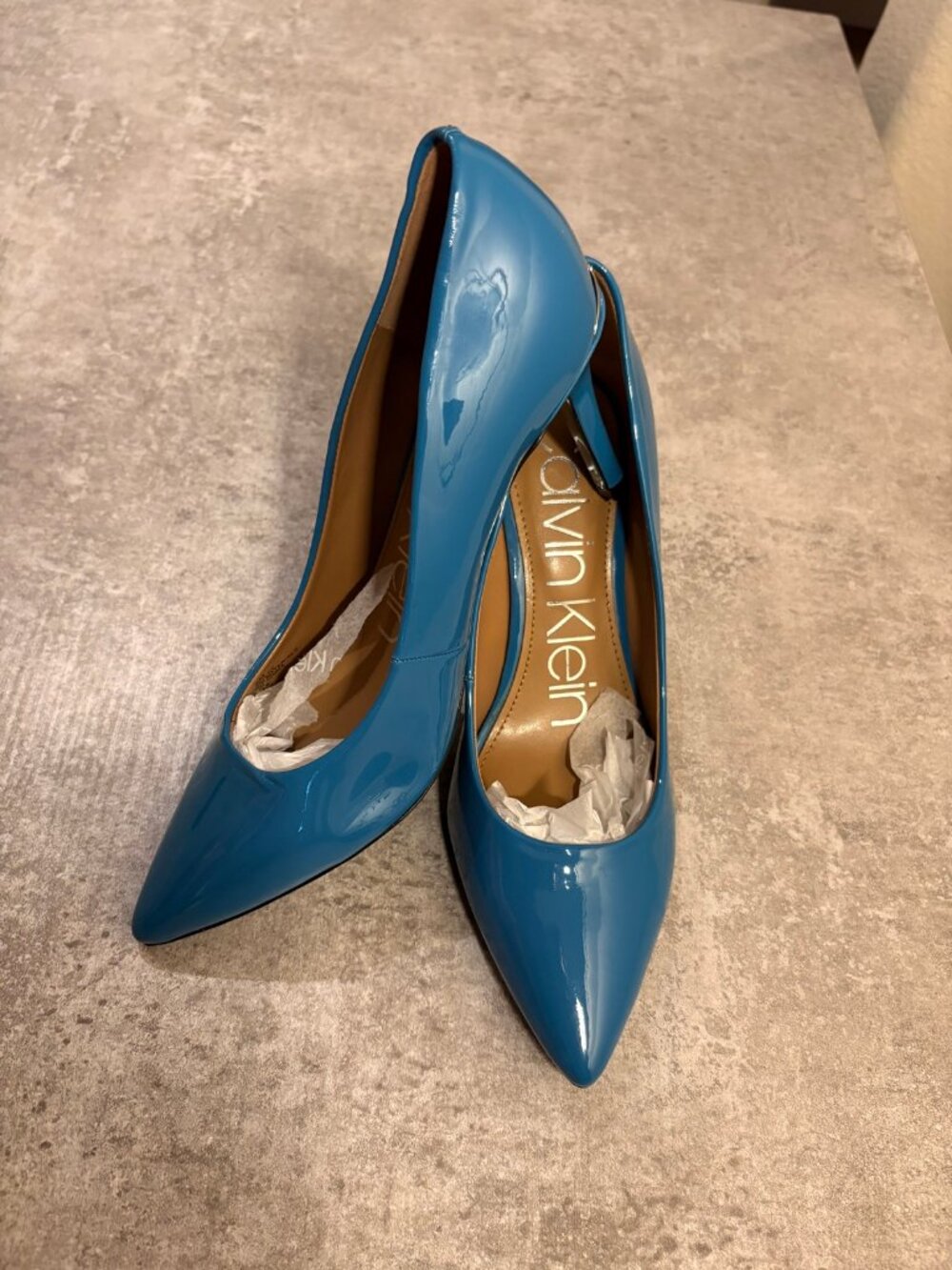 Calvin Klein Blue Patent Pointed Toe Pumps - Size 8